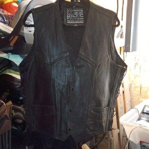 Men's Biker Black Leather Vest Size 52